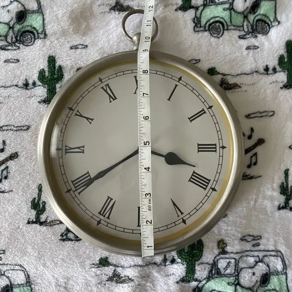 Heavy duty metal silver stainless steel stopwatch round barn farm wall clock 9”